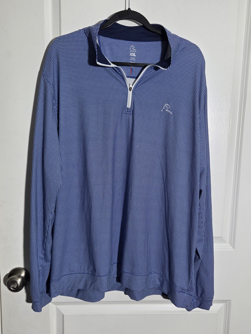 Rhoback Men’s XXL Blue White Houndstooth Performance Quarter Zip Pullover Golf